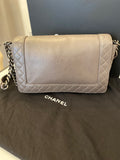 Pre Loved Chanel Medium Reverso Boy Bag in Grey Calf Leather.