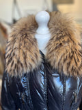 Moncler Black Down Coat With Fur Collar Size 2 fits U.K. 10