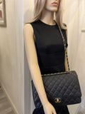 Pre Loved Chanel Classic Maxi Double Flap Bag in Black Caviar Leather
