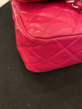 Pre Loved Chanel Classic Double Flap Bag in Cerise Pink Patent Leather