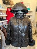 Moncler Grenoble Black Down Jacket With Hood & Fur Cuffs Size 3 fits UK 12-14