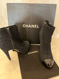 Pre Loved Chanel Black Quilted Suede Ankle Boots Size Uk 6