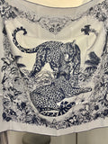 Pre Loved Hermes Jungle Love Silk Scarf , navy & white (new)