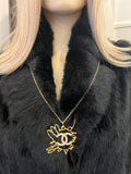 Pre Loved Chanel Mademoiselle Necklace in Gold Tone & Crystal CC Coco Mark (new)
