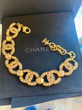 Pre Loved Chanel Gold Tone & Crystal CC Bracelet - Excellent