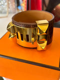 Pre Loved Hermes Collier de Chien on exotic brown leather with gold plated studs (excellent)