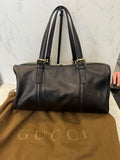 Pre Loved Gucci Britt Boston bag in black leather & interlocking GG