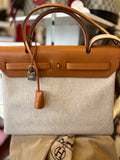 Hermes Vintage Interchangeable Herbag 31 Satchel in Beige Canvas or Black Fabric & Tan Leather (new)