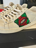 Pre Loved Gucci Ace Lips embroidered sneakers in white UK4