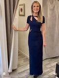 Pre Loved Gianni Versace Navy Silk Maxi Dress with Cut-Outs size 38 UK 6 (Excellent)
