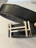 Pre Loved Hermes H Reversible Leather Belt in Grey & black size 85cm