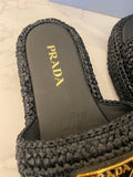 Pre Loved Prada Black Crochet Flatform Slides UK 7 - NEW