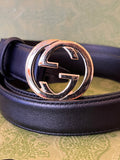 Gucci Black GG Interlocking Buckle Belt 80cm (fits U.K. 8)