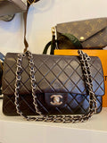 Pre Loved Chanel Classic Double Flap in dark brown lambskin,silver hardware