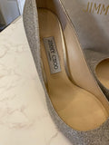 Pre Loved Jimmy Choo Romy 100 in Champagne Glitter uk6.5