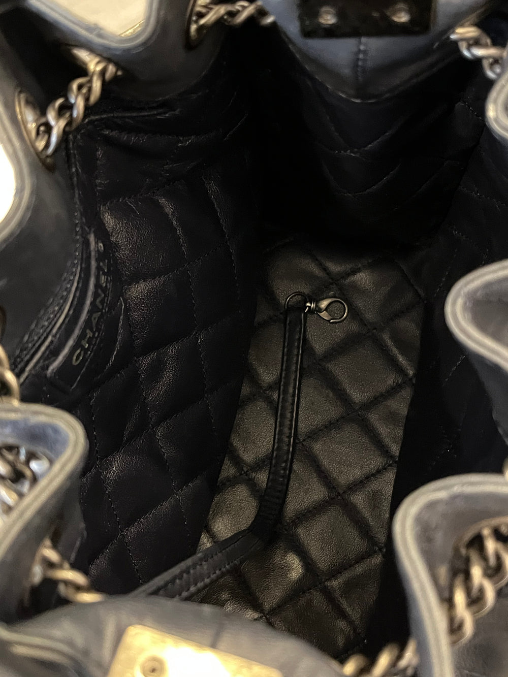 Pre Loved Chanel Calfskin Navy Bucket Backpack Bag