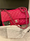 Pre Loved Chanel Classic  Double Flap Bag in Cerise Pink Patent Leather