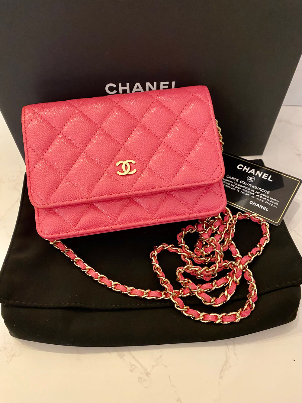 Pre Loved Chanel Mini Wallet on Chain in Pink 2020 (excellent)