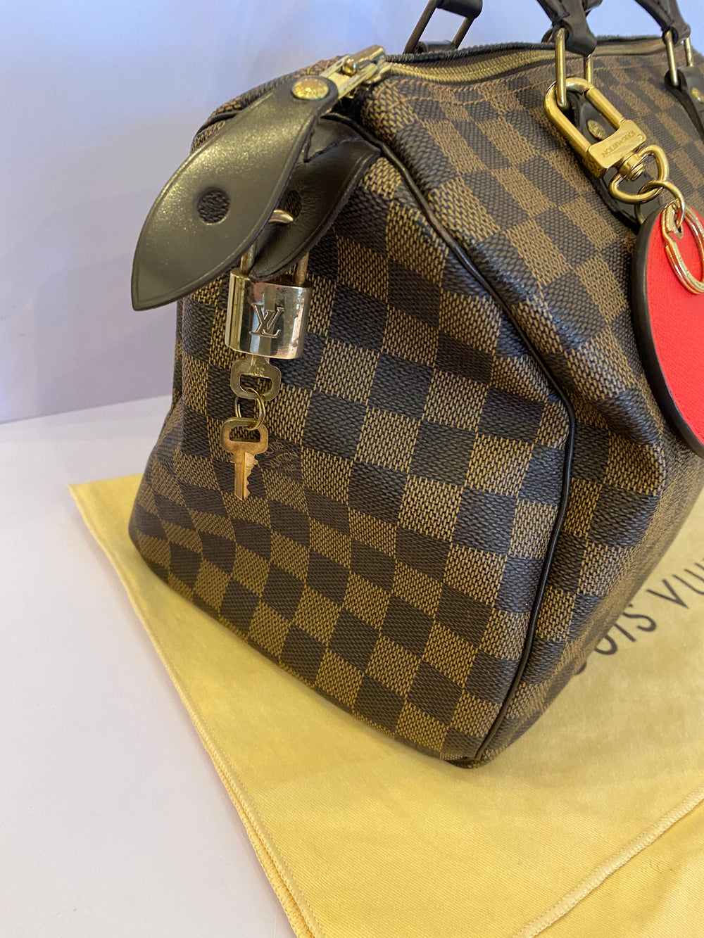Pre Loved Louis Vuitton Vintage Damier Ebene Speedy 30 with Bag Charm