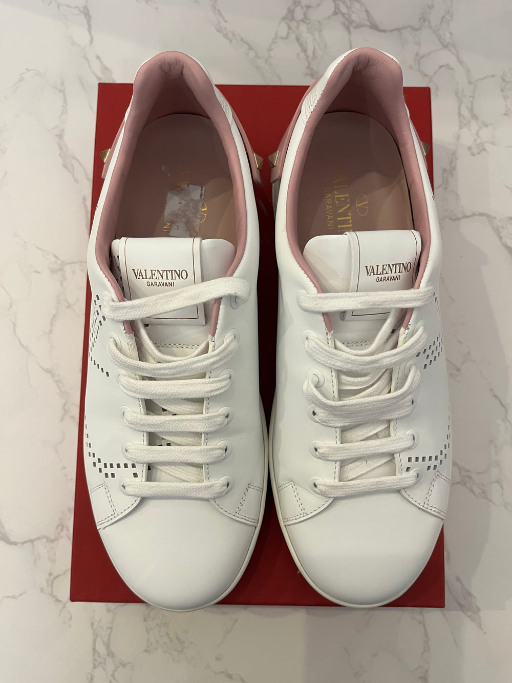 Pre Loved Valentino Backnet Perforated Leather Trainers UK 5.5