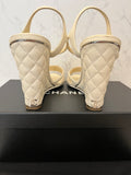 Pre Loved Chanel Ivory Leather Quilted Wedge Sandals UK 4