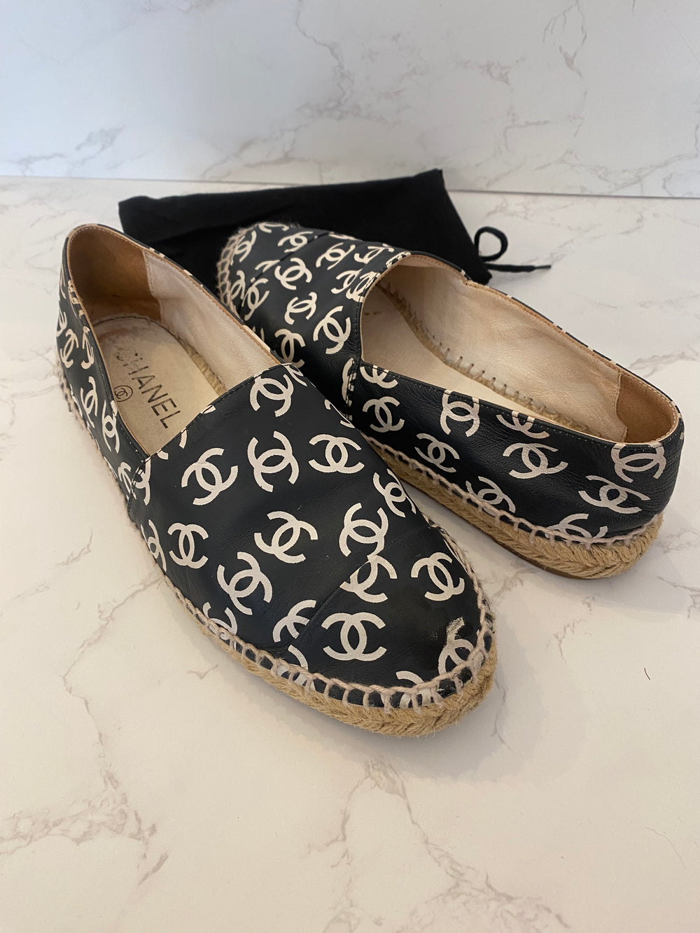 Pre Loved Chanel Leather Logo CC Espadrilles UK3