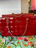 Pre Loved Chanel burgundy chocolate bar quilted patent leather