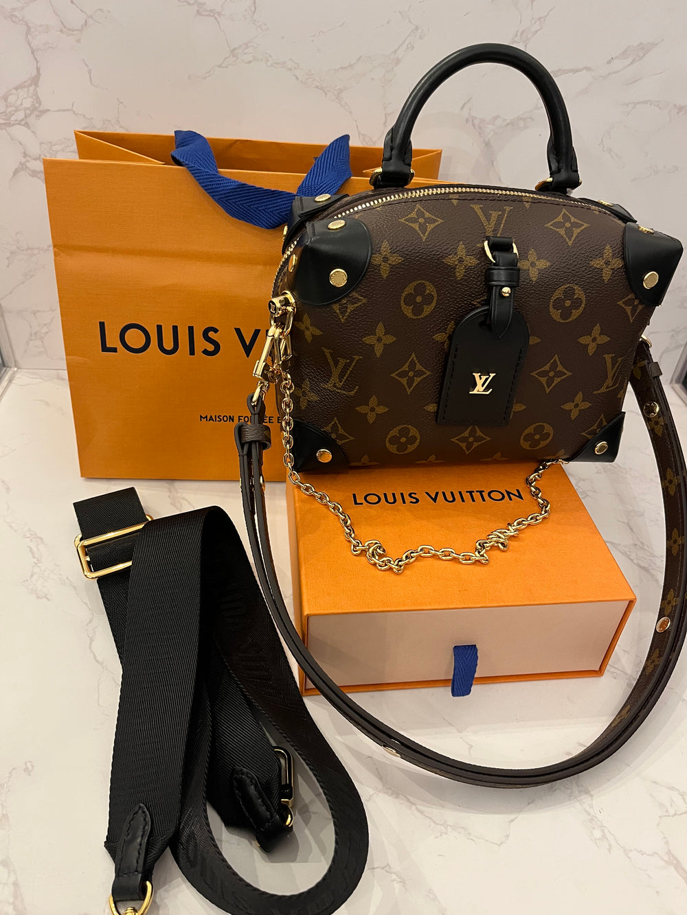 Pre Loved Louis Vuitton Petite Malle Souple Handbag in Monogram 3 different straps Excellent) Revised