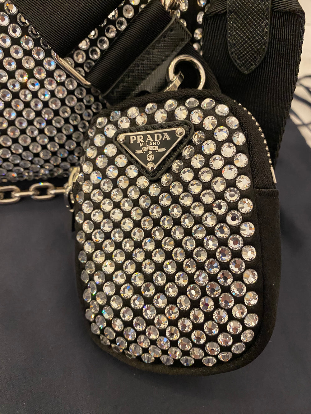 Pre Loved Prada Crystal Embellished Re-Edition 2005 Crossbody Bag (as new)