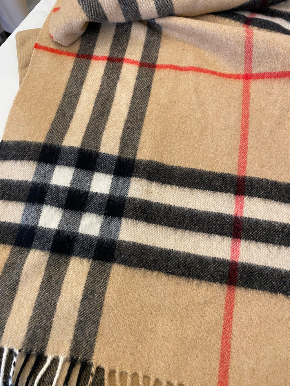 Pre Loved Burberry Cashmere Giant Beige Check Scarf (excellent)