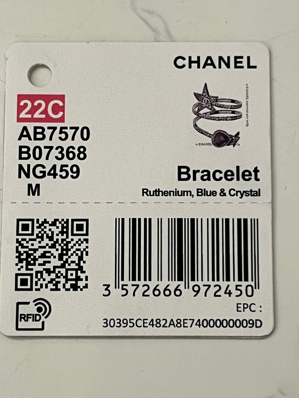 Pre Loved Chanel Ruthenium & Blue Crystal Star Bracelet 2022 collection by Virginie Viard (as new)