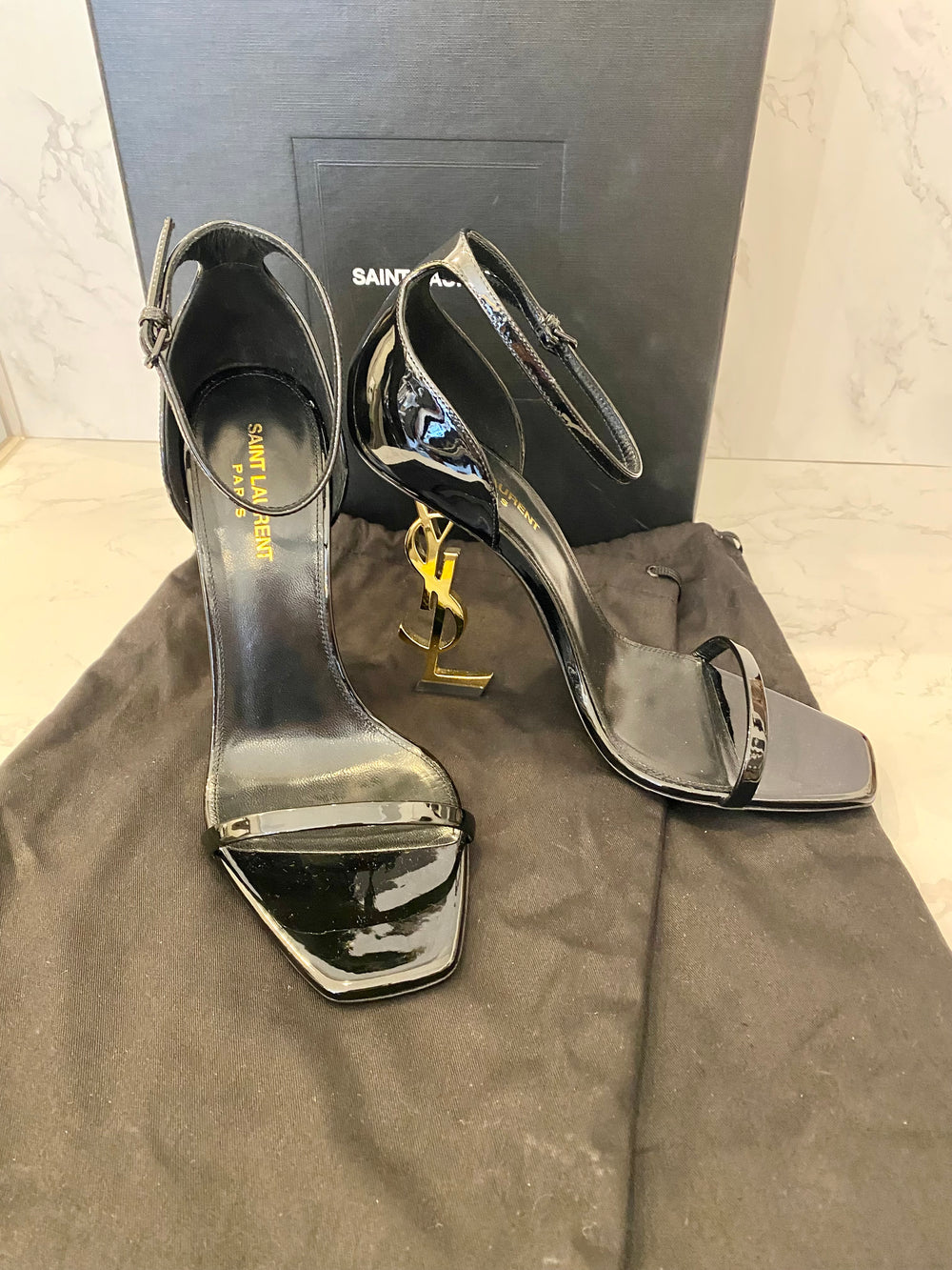 Pre Loved Yves Saint Laurent Opyum Sandals in Black Patent Size uk7