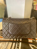 Pre Loved Chanel Classic Double Flap in dark brown lambskin,silver hardware