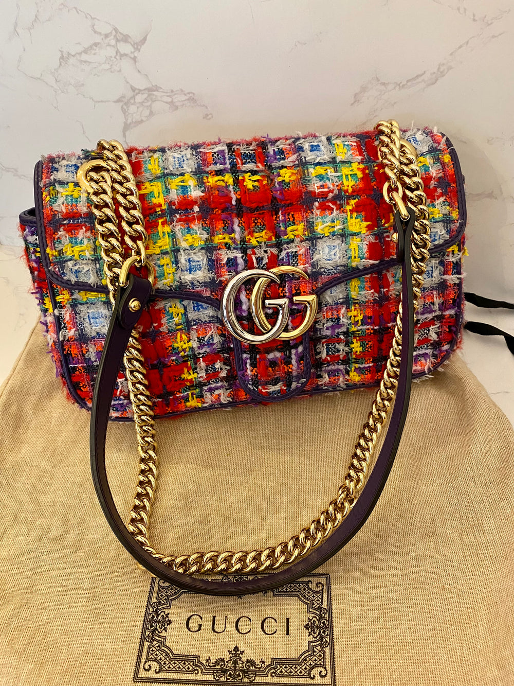 Pre Loved Gucci Marmont Flap Tweed Shoulder/Crossbody (excellent)