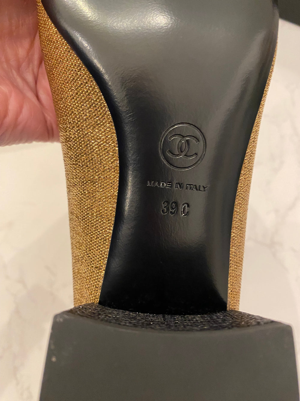 Pre Loved Chanel Black & Gold Mary Jane Heels UK 6 (new)
