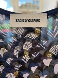 Pre Loved Zadig & Voltaire Blue Silk Dress Gold Metallic Accents Size S uk10