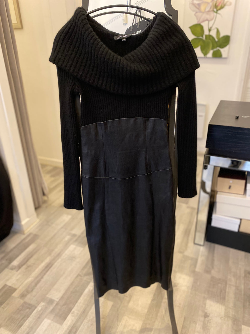 Pre Loved Jitrois Black Leather & Wool Mix Dress Fr38 uk10