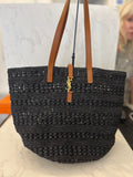 Pre Loved Saint Laurent Panier Medium Raffia Tote in Black