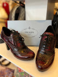 Prada Burgundy Brogue Heeled Platform Shoes UK6