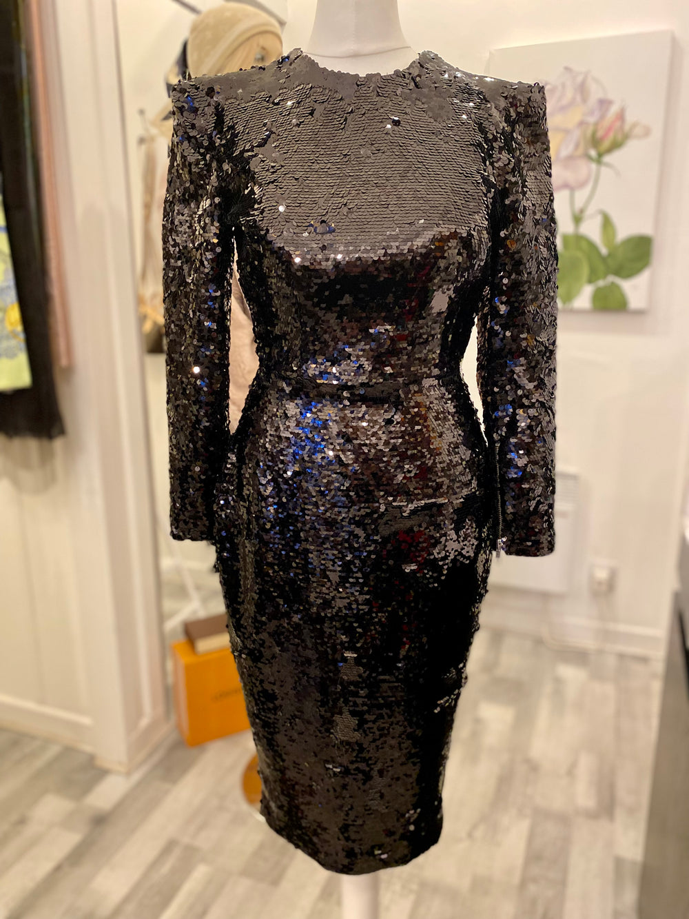 Pre Loved Alex Perry Black Sequin Dress uk8