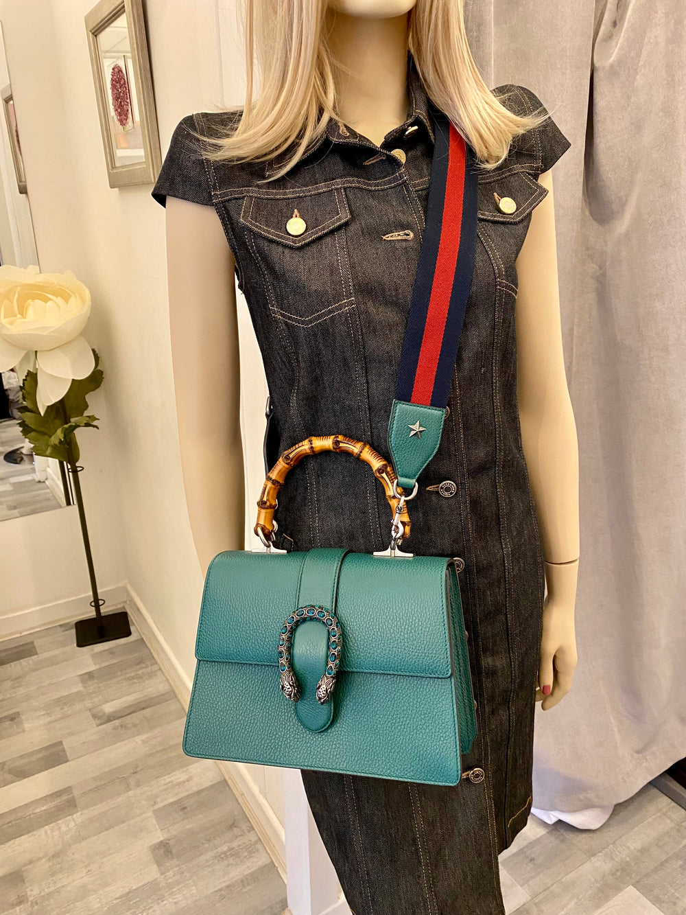Pre Loved Gucci Green Leather Medium Dionysus Bamboo Top Handle (excellent)