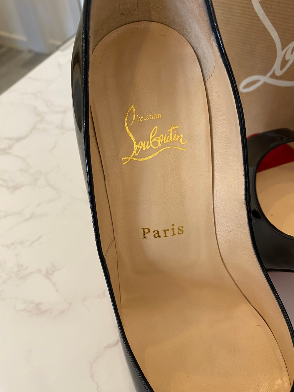 Pre Loved Christian Louboutin Hyper Prive 120 Black Patent UK5 (new)