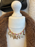 Chanel Collier Dore Gold Tone Necklace with Pink Jewels