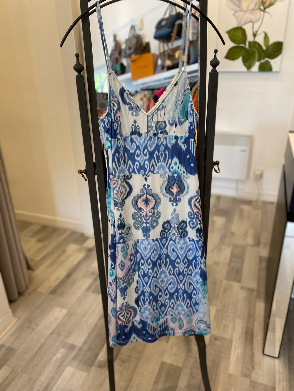 Pre Loved Zimmerman Glassy Ruffle Sleeveless Cotton & Silk Blue Dress Size 2 UK 12