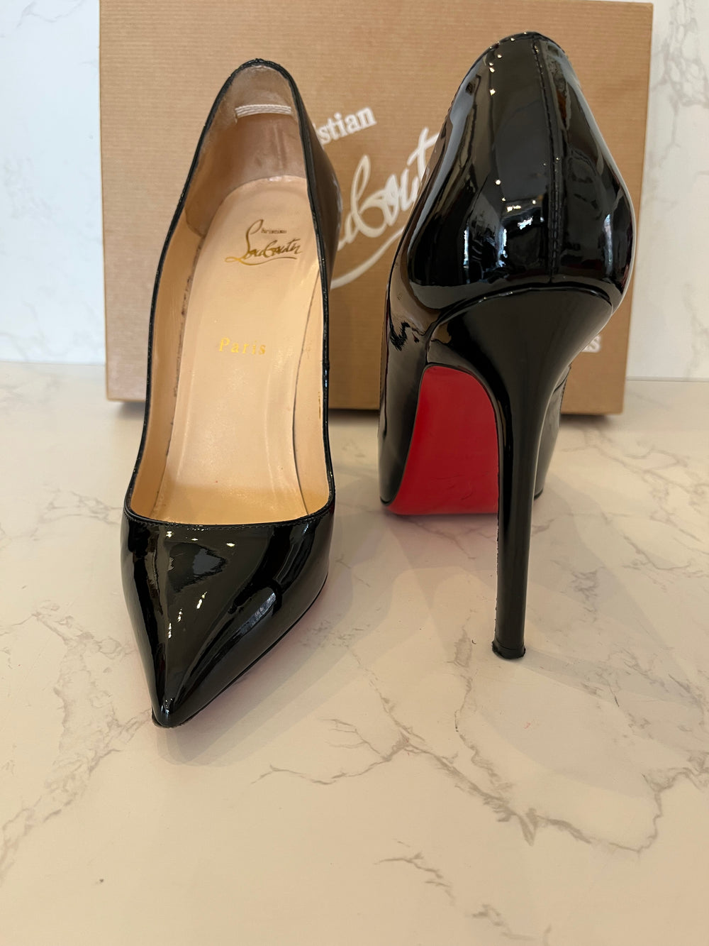 Pre Loved Christian Louboutin Pigalle 120 Black Patent Heels Size UK 3.5