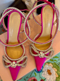 Pre Loved Mach and Mach fuschia satin heels with silver embellishment  size UK 5 (New)