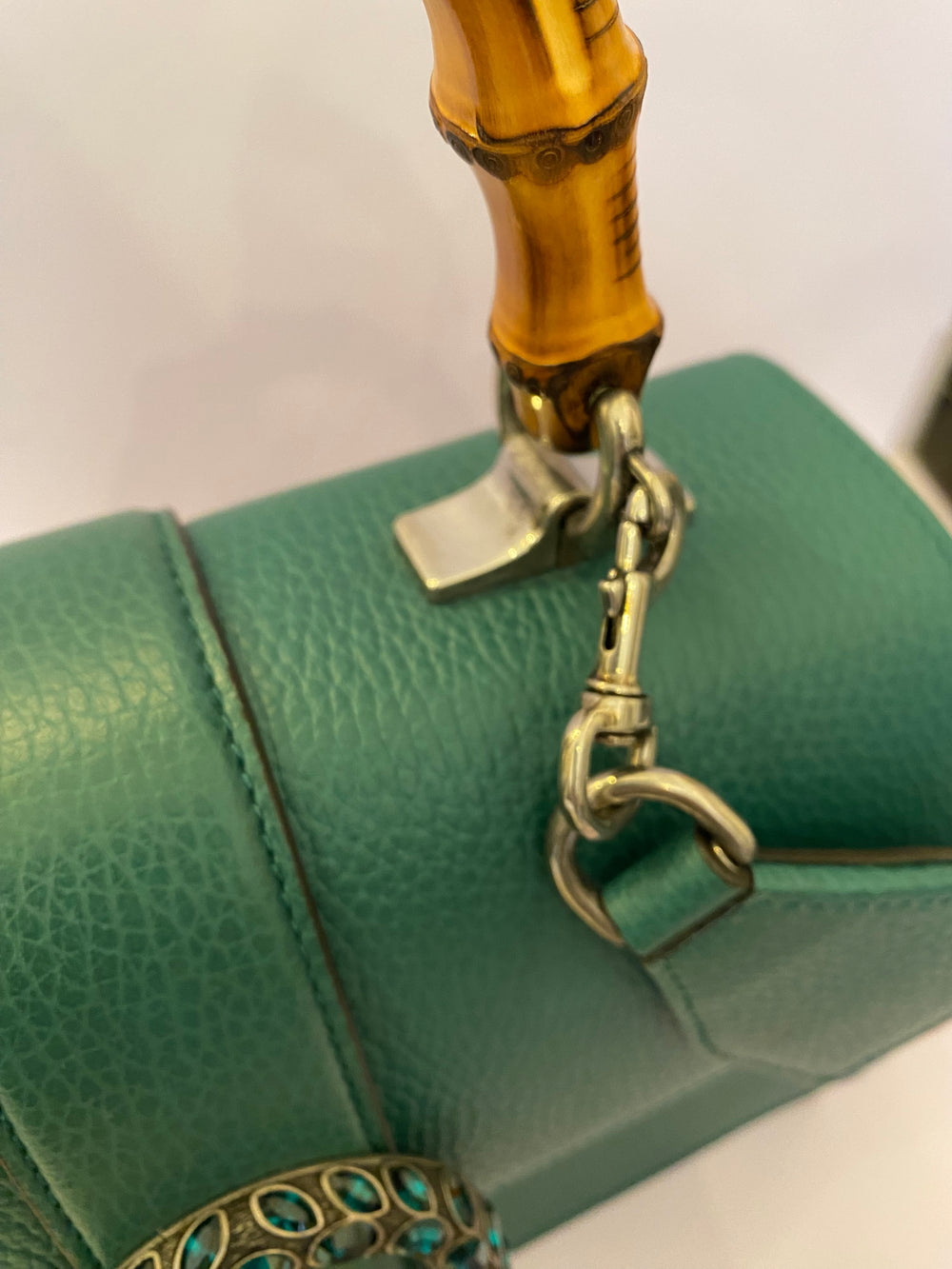Pre Loved Gucci Green Leather Medium Dionysus Bamboo Top Handle (excellent)