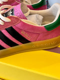 Pre Loved Gucci X Adidas Gazelle Trainers in Vibrant Pink Suede - NEW - UK 4.5