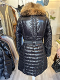 Moncler Black Down Coat With Fur Collar Size 2 fits U.K. 10