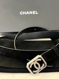 Pre Loved Chanel black Suede Belt With Crystal Embellisment UK12